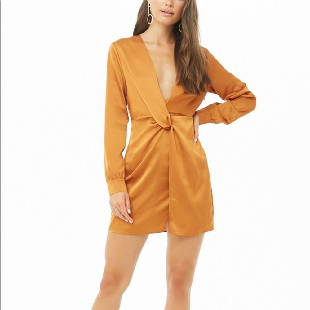 Forever 21 | Twist-Front Silky Dress - 8, Orange